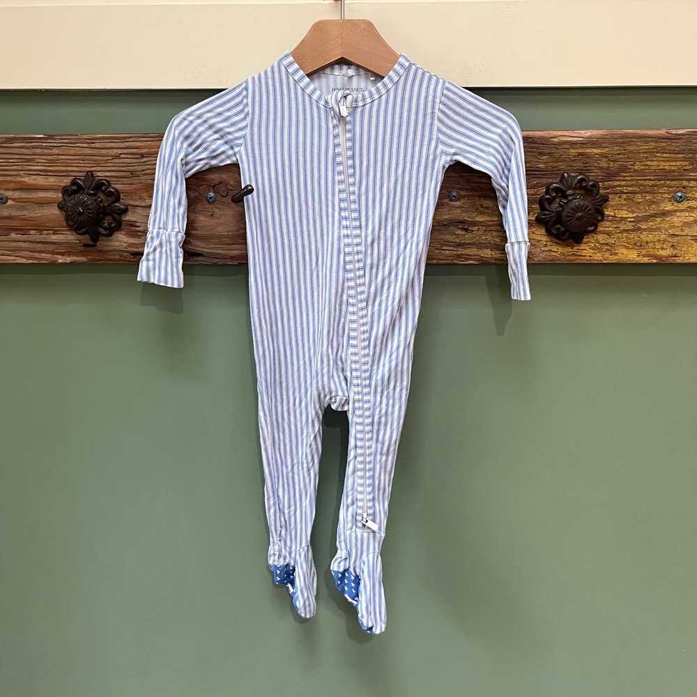 Posh Peanut Blue White Striped Bamboo Viscose Footie Sleeper 6-9 Months